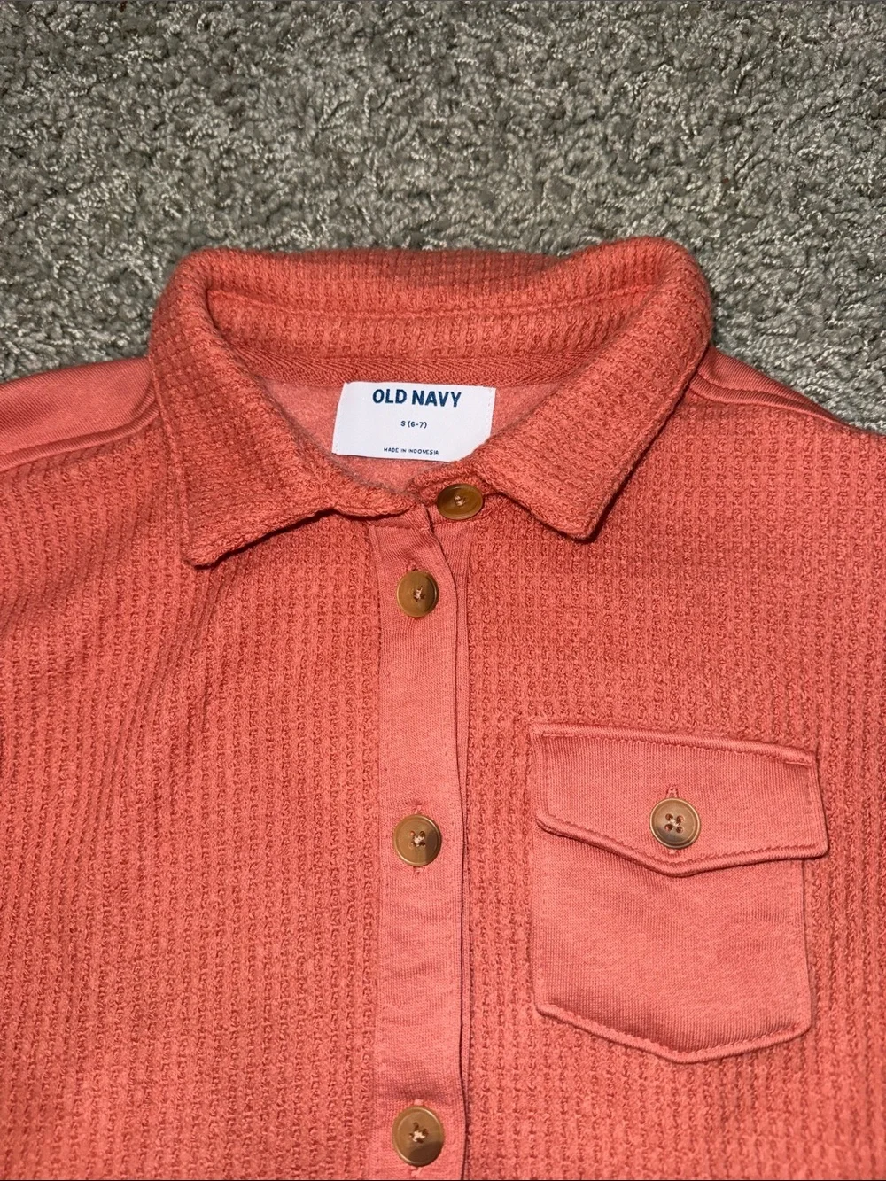 Old Navy Girls' Salmon Waffle Button-Up Shirt (S 6/7) NEW